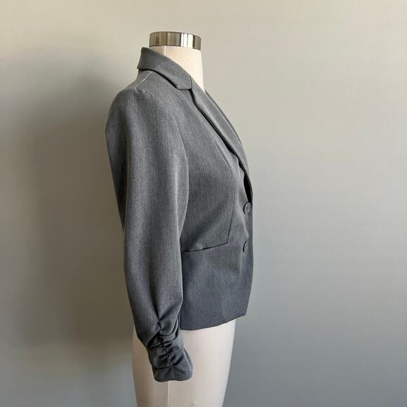 Express Factory 2 Button Blazer Jacket Ruched Sleeves 3/4 Gray Size 0 - Picture 5 of 12